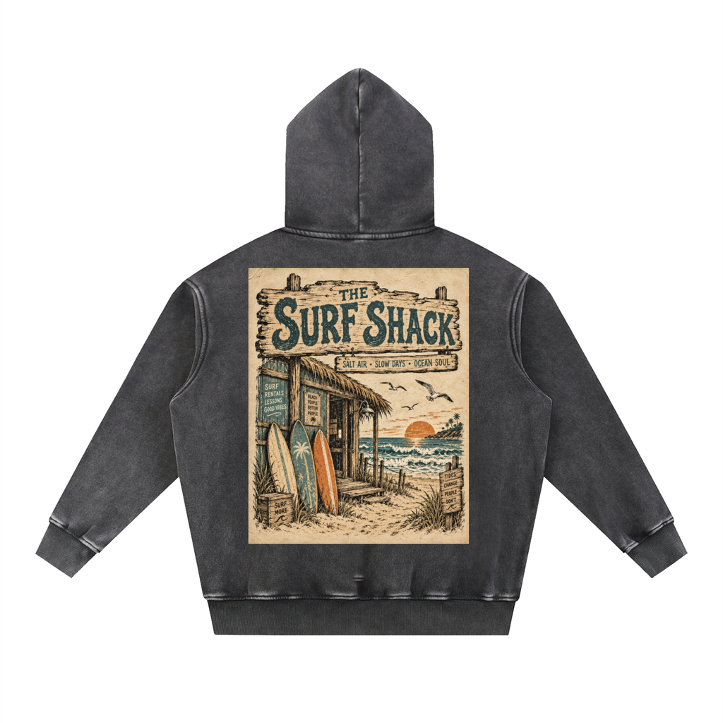 Surf Shack Hoodie Design 1 Snow Wash Fleece Oversize Hoodie unisex