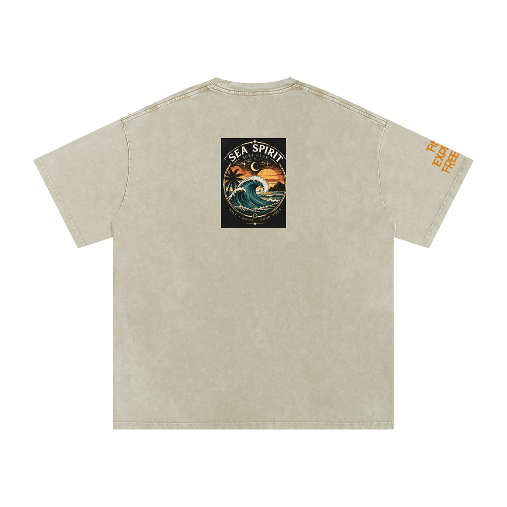 Surf Wave Snow Washed Oversized Cotton T-Shirt