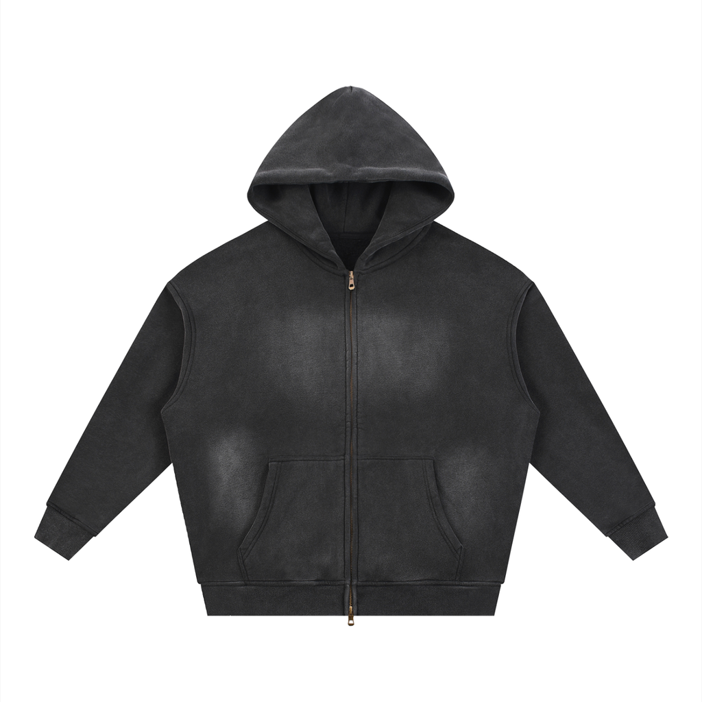 Back print only Sunfade Two-way Zipper Boxy Fleece Hoodie