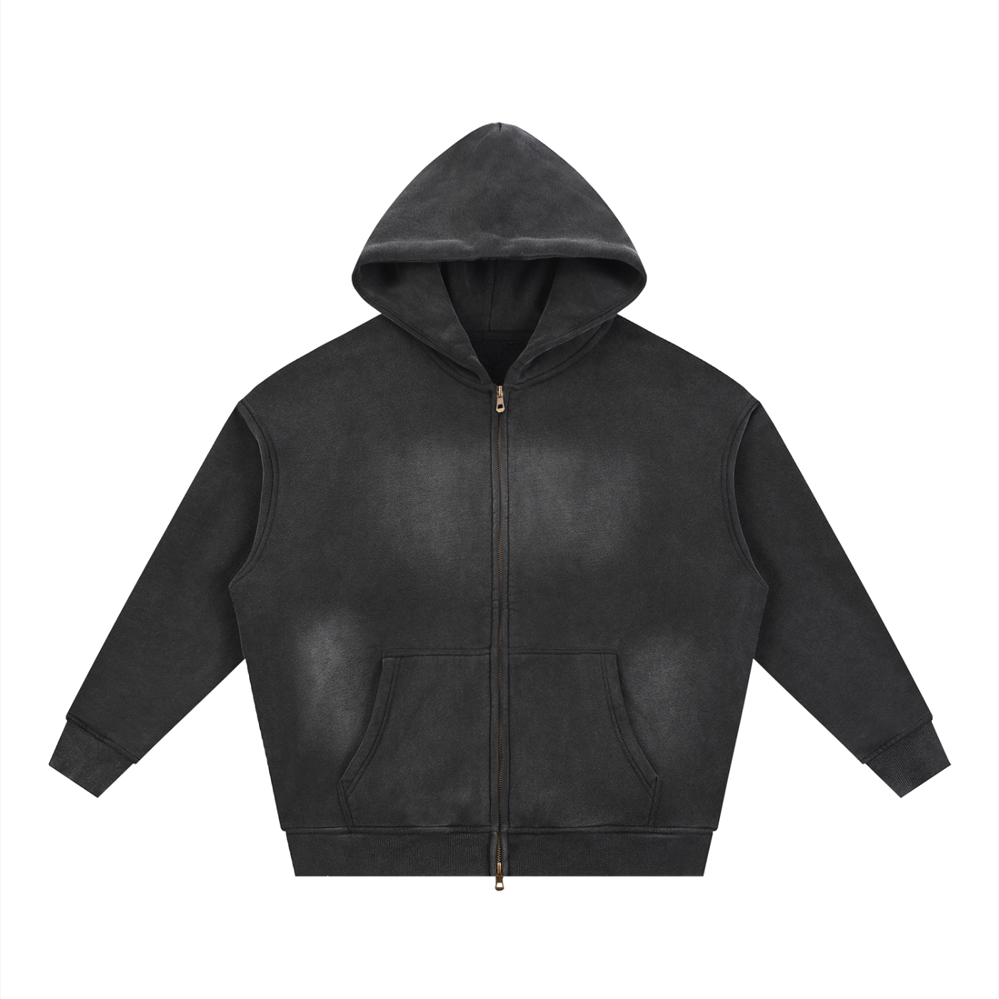 Back print only Sunfade Two-way Zipper Boxy Fleece Hoodie