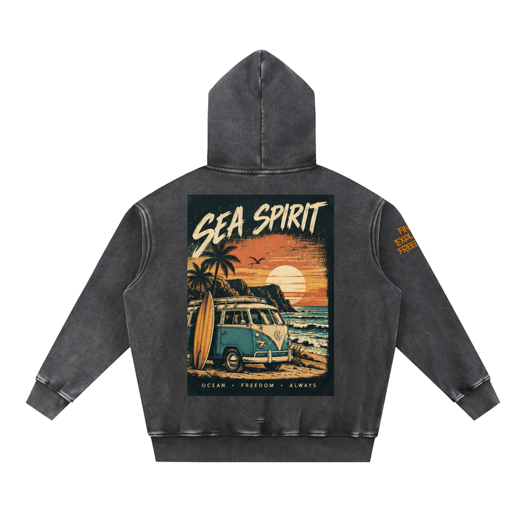 Campervan Sea Spirit Snow Wash Fleece Oversize Hoodie Unisex