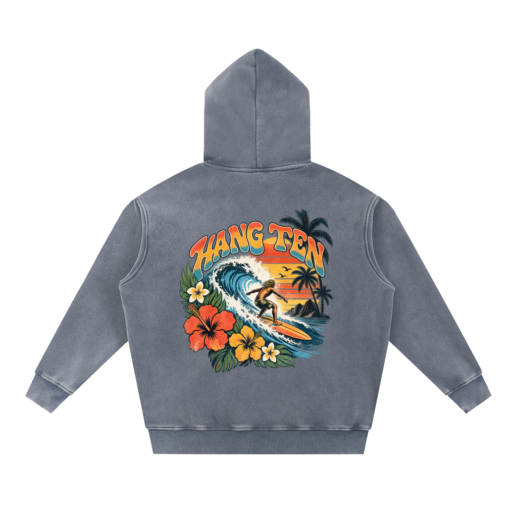 Hang-ten 70s style surf Snow Wash Fleece Oversize Hoodie