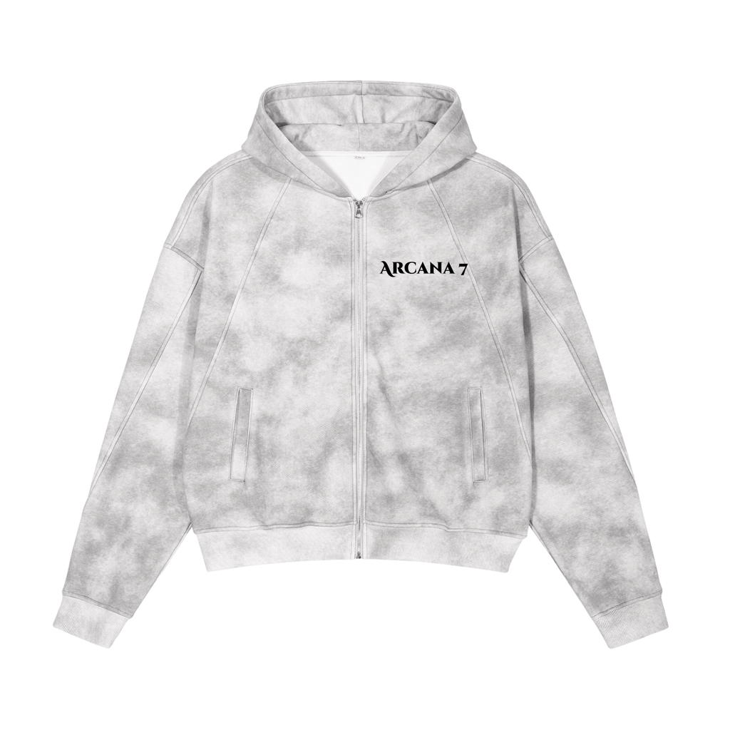 Tarot Sun Shadow Deck Dirty Washed Zip-Up Fleece Hoodie Unisex