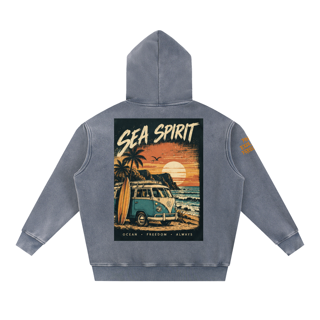 Campervan Sea Spirit Snow Wash Fleece Oversize Hoodie Unisex