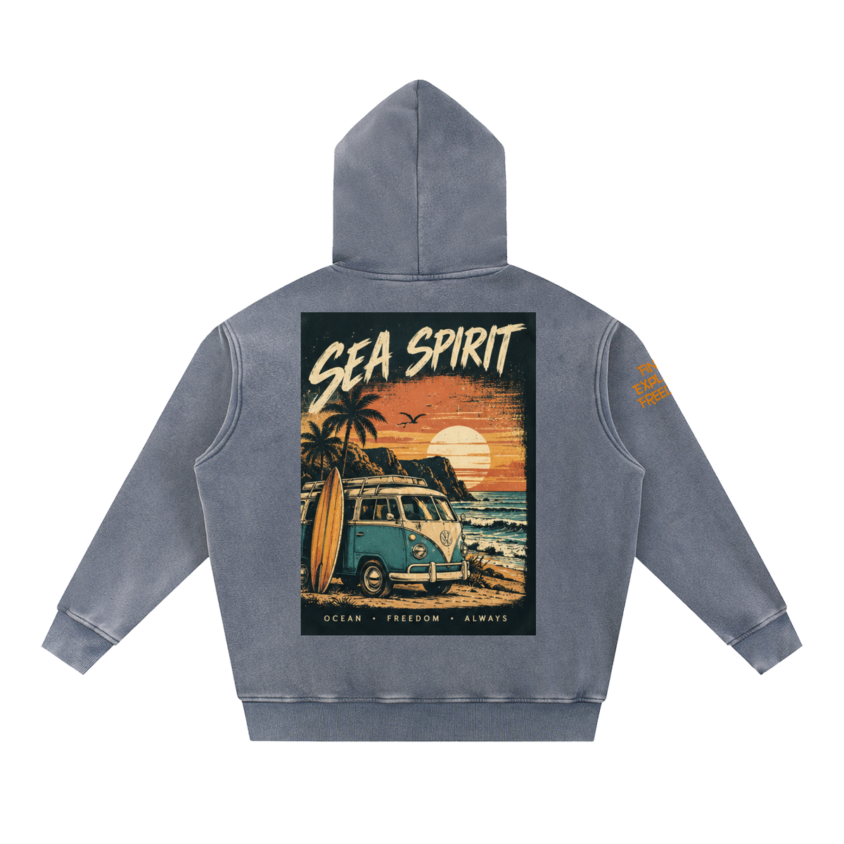 Campervan Sea Spirit Snow Wash Fleece Oversize Hoodie Unisex