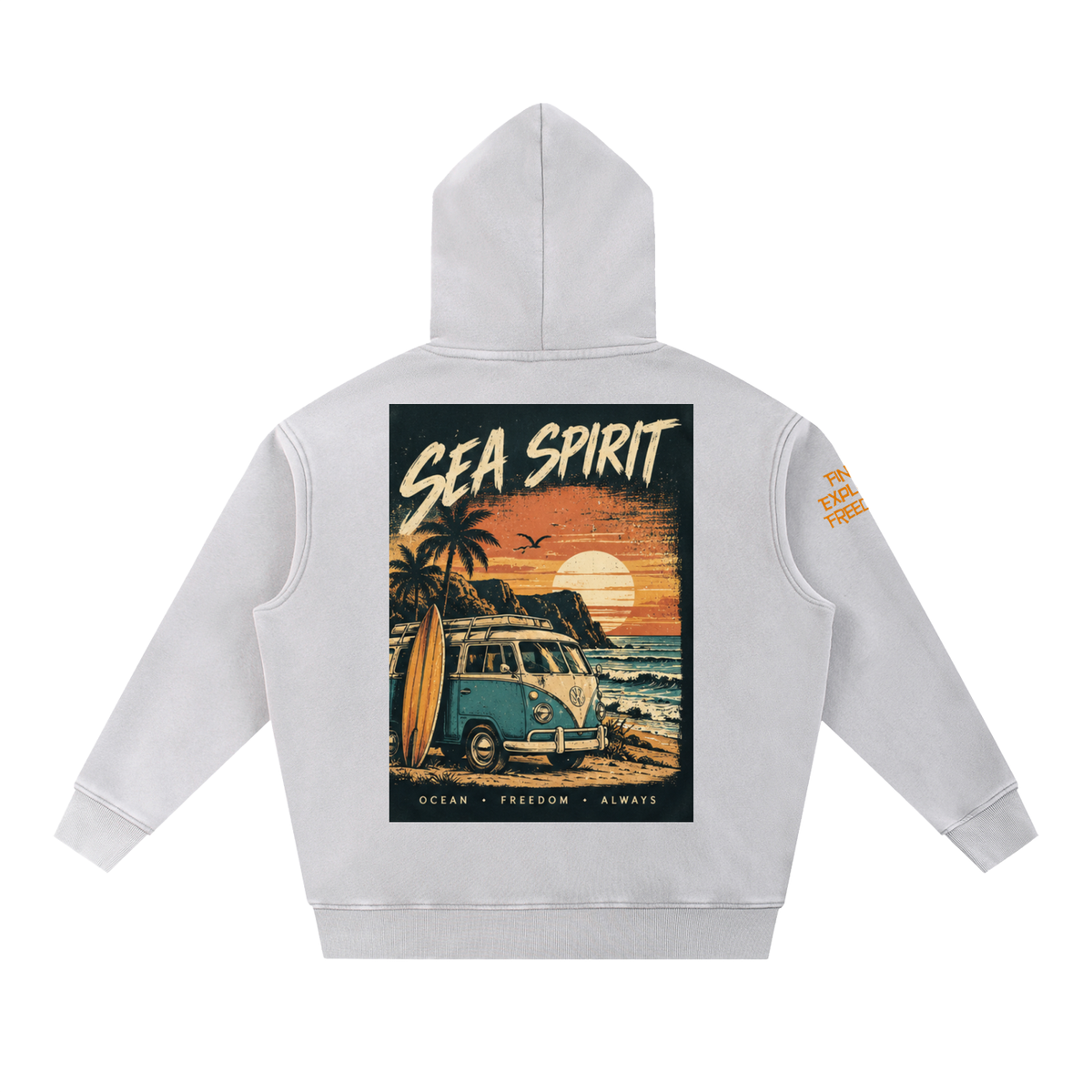 Campervan Sea Spirit Snow Wash Fleece Oversize Hoodie Unisex