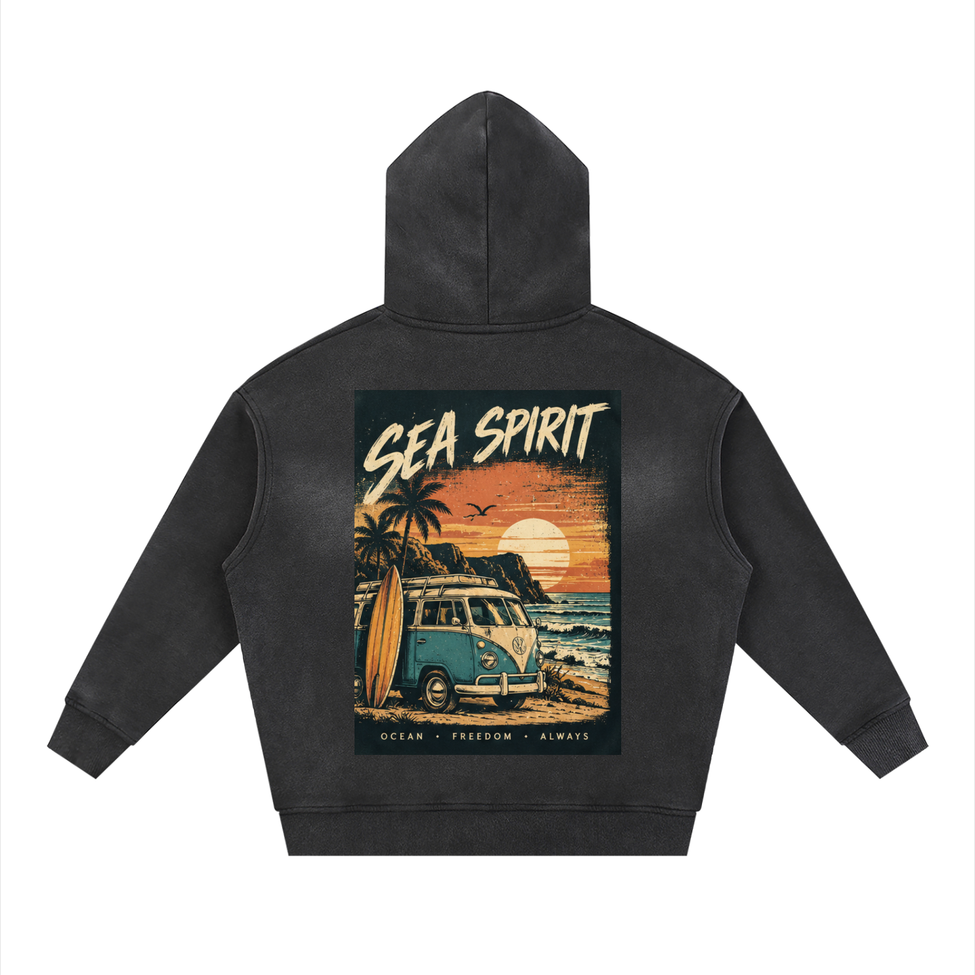 Back print only Sunfade Two-way Zipper Boxy Fleece Hoodie