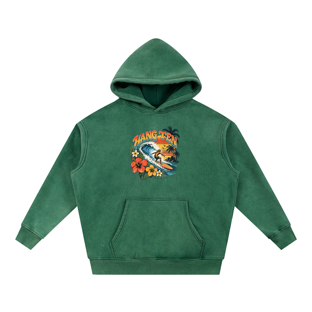Hang-ten 70s style surf Snow Wash Fleece Oversize Hoodie
