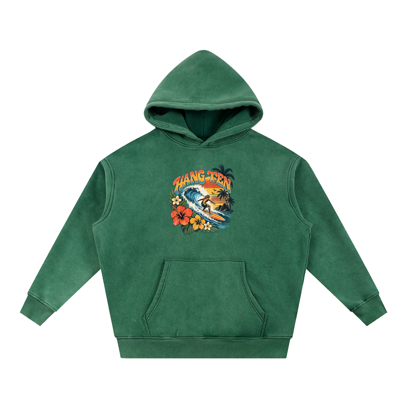Hang-ten 70s style surf Snow Wash Fleece Oversize Hoodie