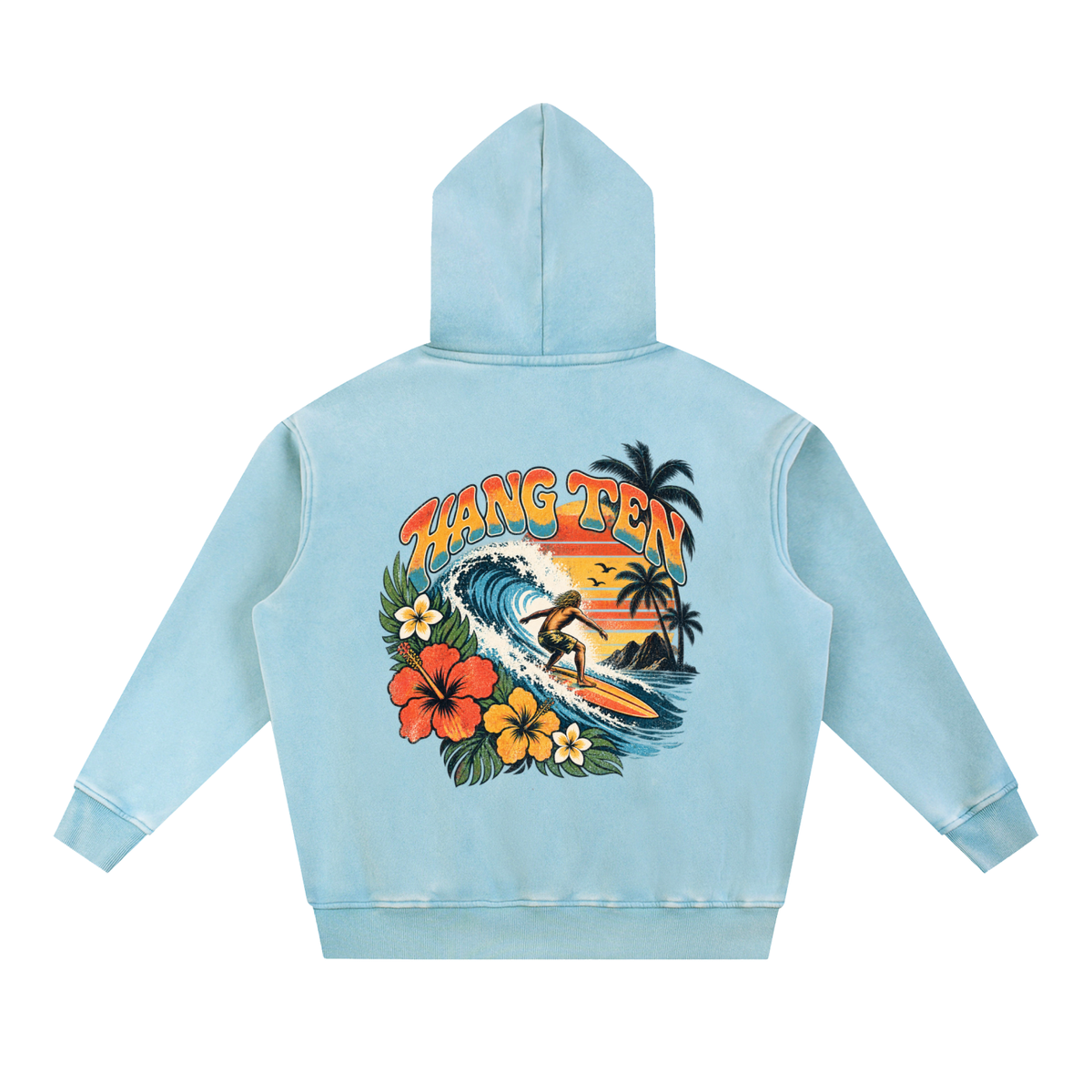 Hang-ten 70s style surf Snow Wash Fleece Oversize Hoodie