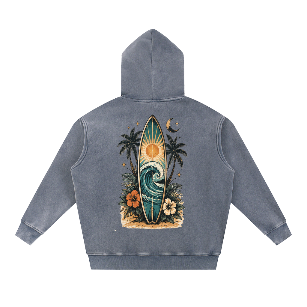 Surf Board Snow Wash Fleece Oversize Hoodie Unisex
