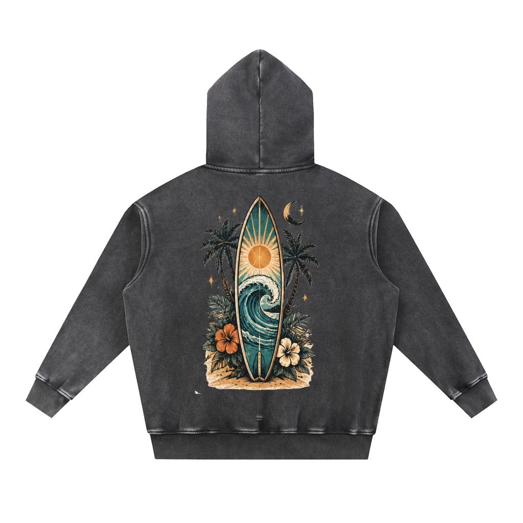 Surf Board Snow Wash Fleece Oversize Hoodie Unisex