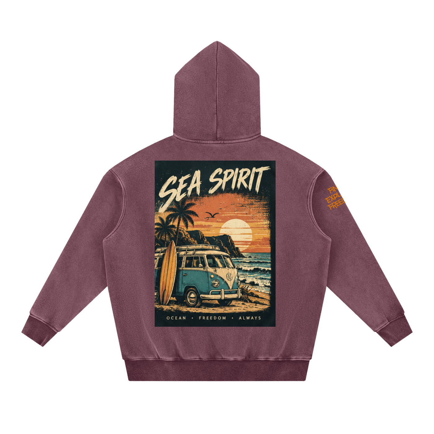 Campervan Sea Spirit Snow Wash Fleece Oversize Hoodie Unisex
