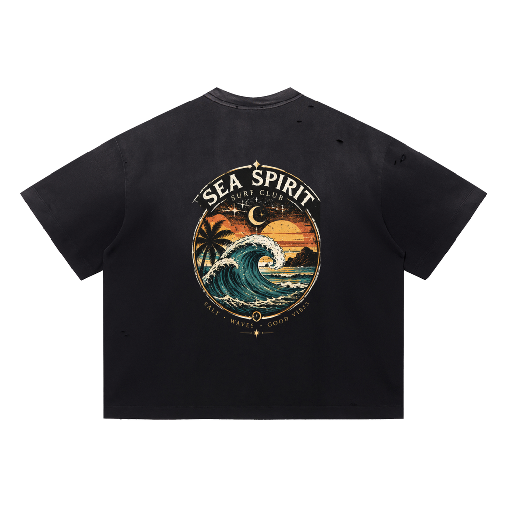 Surf 2 Vintage Washed Distressed Boxy Oversized T-Shirt