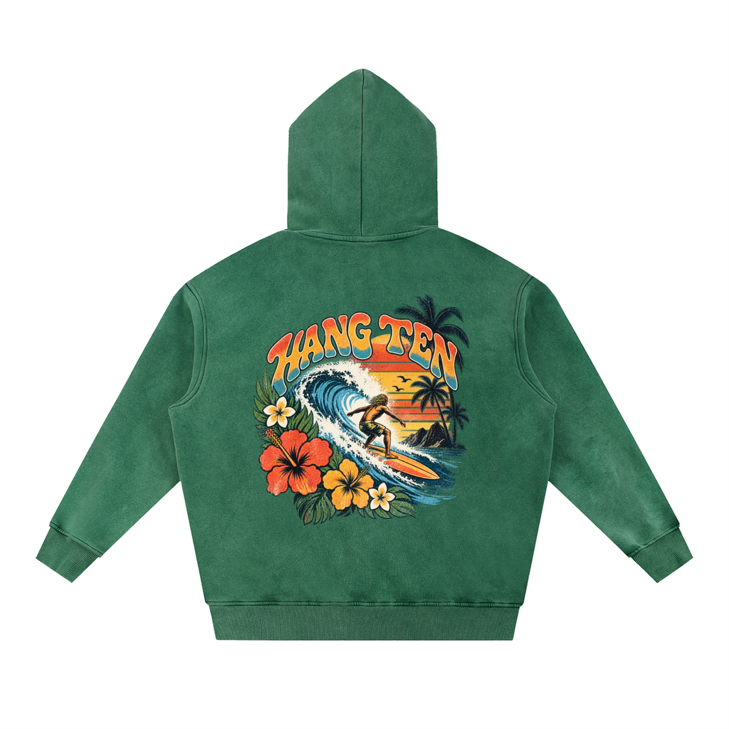 Hang-ten 70s style surf Snow Wash Fleece Oversize Hoodie