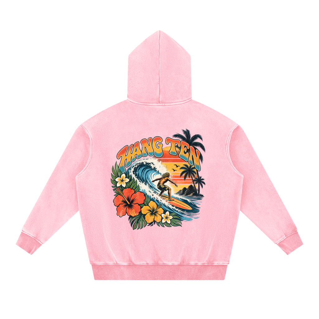 Hang-ten 70s style surf Snow Wash Fleece Oversize Hoodie